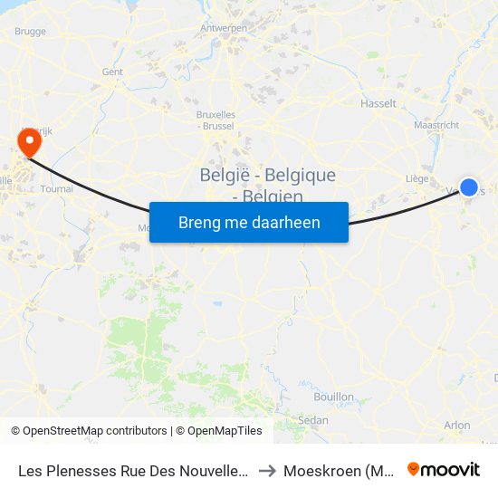 Les Plenesses Rue Des Nouvelles Technologies to Moeskroen (Mouscron) map