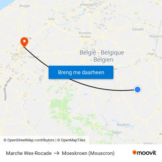 Marche Wex-Rocade to Moeskroen (Mouscron) map