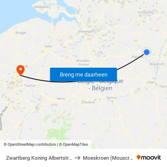 Zwartberg Koning Albertstraat to Moeskroen (Mouscron) map
