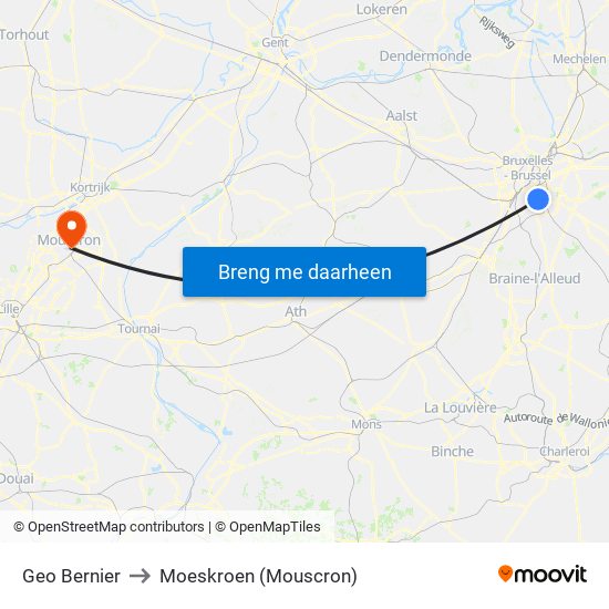 Geo Bernier to Moeskroen (Mouscron) map