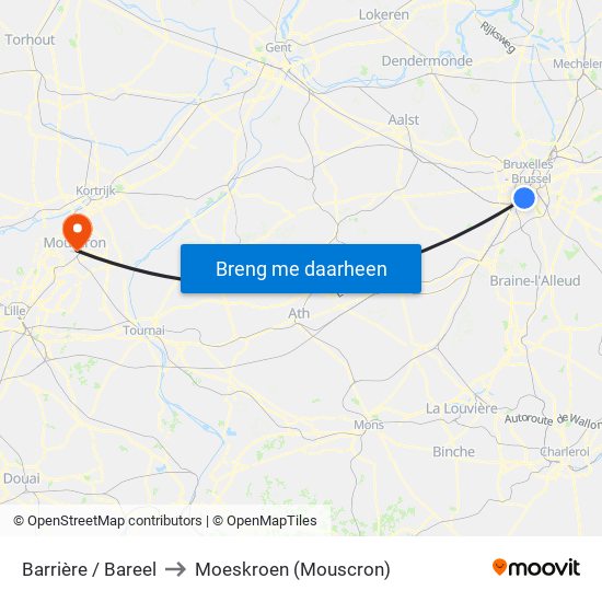 Barrière / Bareel to Moeskroen (Mouscron) map