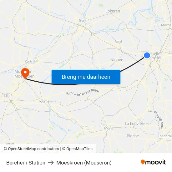 Berchem Station to Moeskroen (Mouscron) map