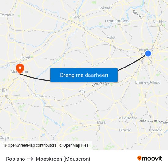 Robiano to Moeskroen (Mouscron) map
