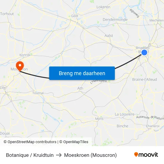 Botanique / Kruidtuin to Moeskroen (Mouscron) map