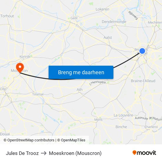 Jules De Trooz to Moeskroen (Mouscron) map