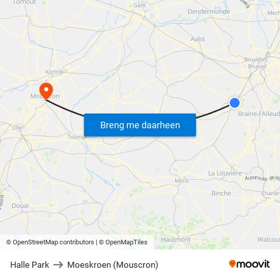 Halle Park to Moeskroen (Mouscron) map