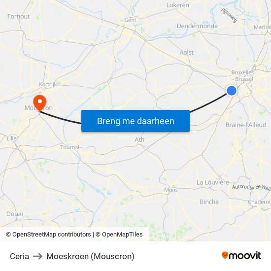 Ceria to Moeskroen (Mouscron) map