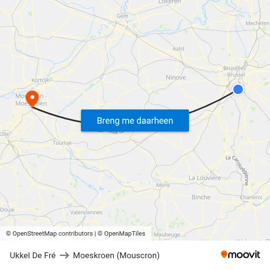 Ukkel De Fré to Moeskroen (Mouscron) map