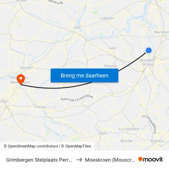 Grimbergen Stelplaats Perron 2 to Moeskroen (Mouscron) map