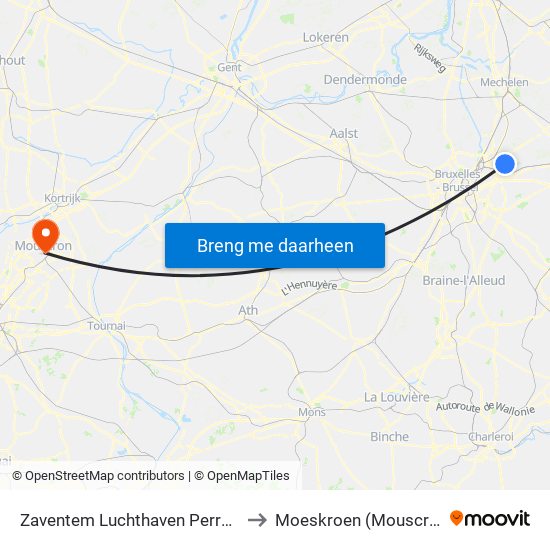 Zaventem Luchthaven Perron A to Moeskroen (Mouscron) map