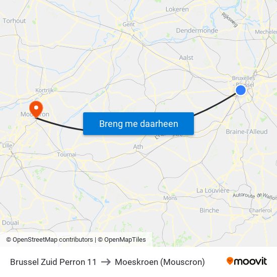 Brussel Zuid Perron 11 to Moeskroen (Mouscron) map