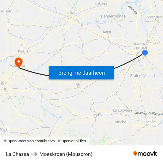 La Chasse to Moeskroen (Mouscron) map