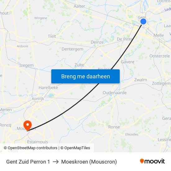 Gent Zuid Perron 1 to Moeskroen (Mouscron) map