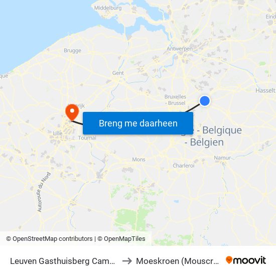 Leuven Gasthuisberg Campus to Moeskroen (Mouscron) map
