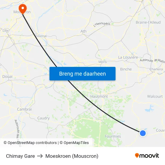 Chimay Gare to Moeskroen (Mouscron) map