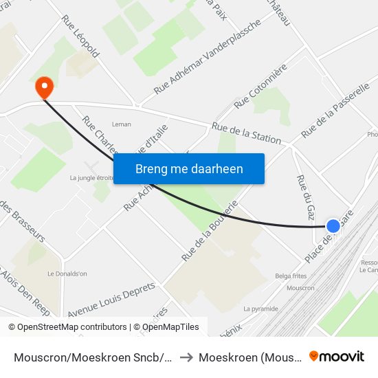 Mouscron/Moeskroen Sncb/Station to Moeskroen (Mouscron) map