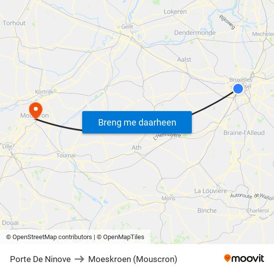 Porte De Ninove to Moeskroen (Mouscron) map