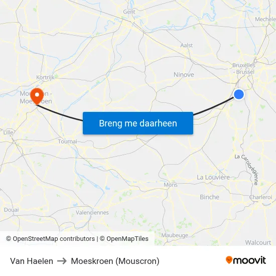 Van Haelen to Moeskroen (Mouscron) map