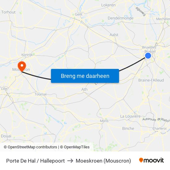 Porte De Hal / Hallepoort to Moeskroen (Mouscron) map