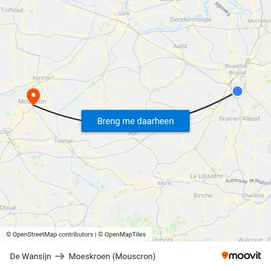 De Wansijn to Moeskroen (Mouscron) map