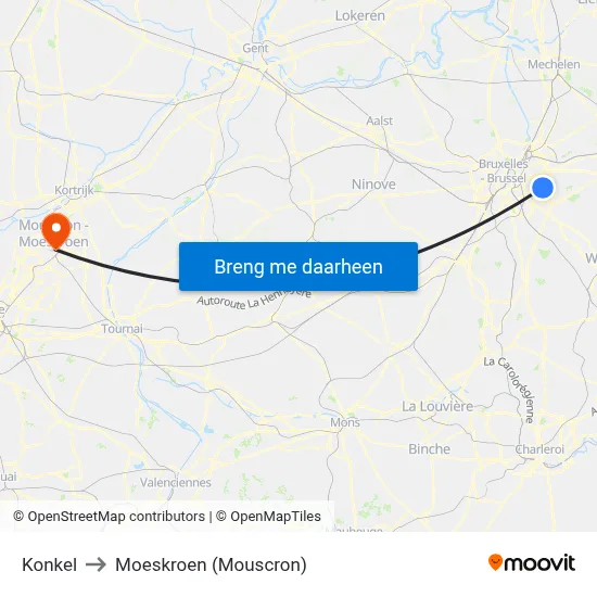 Konkel to Moeskroen (Mouscron) map