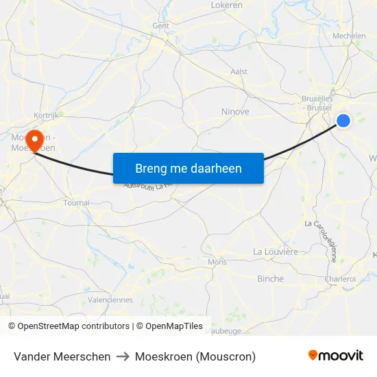 Vander Meerschen to Moeskroen (Mouscron) map