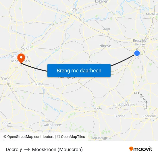 Decroly to Moeskroen (Mouscron) map