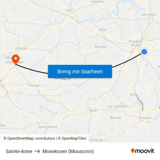Sainte-Anne to Moeskroen (Mouscron) map