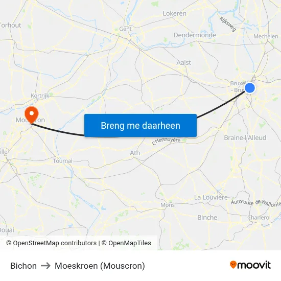 Bichon to Moeskroen (Mouscron) map