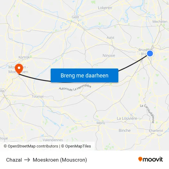 Chazal to Moeskroen (Mouscron) map