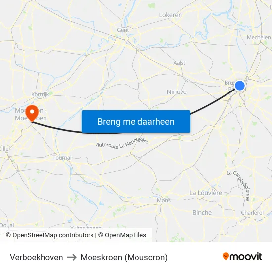 Verboekhoven to Moeskroen (Mouscron) map
