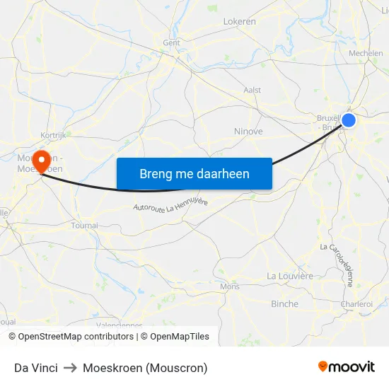 Da Vinci to Moeskroen (Mouscron) map