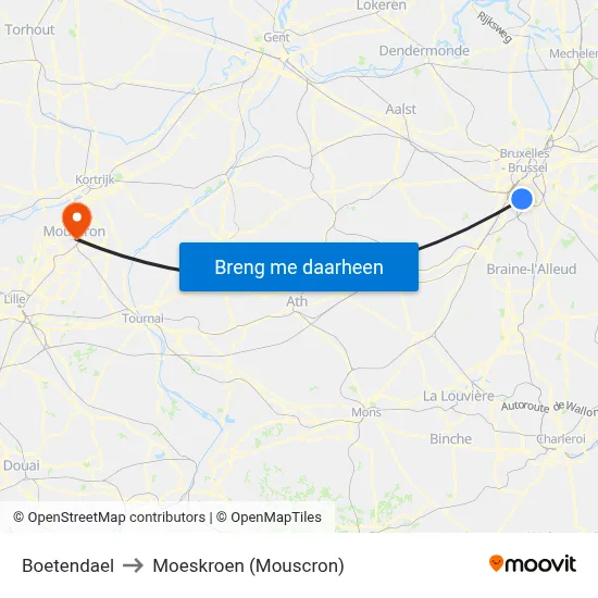 Boetendael to Moeskroen (Mouscron) map
