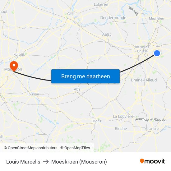 Louis Marcelis to Moeskroen (Mouscron) map