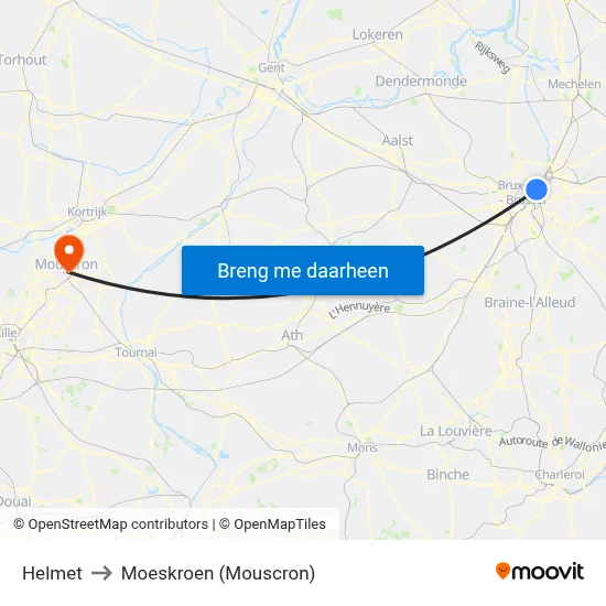 Helmet to Moeskroen (Mouscron) map