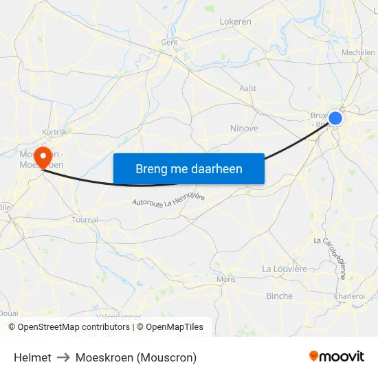 Helmet to Moeskroen (Mouscron) map