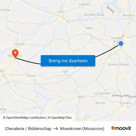 Chevalerie / Ridderschap to Moeskroen (Mouscron) map