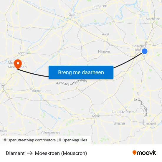 Diamant to Moeskroen (Mouscron) map