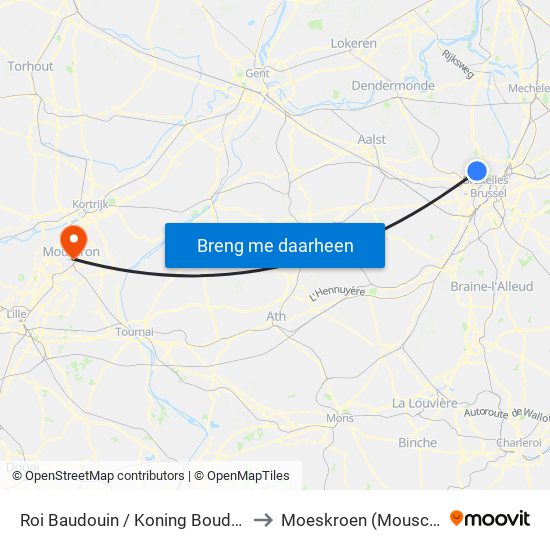 Roi Baudouin / Koning Boudewijn to Moeskroen (Mouscron) map