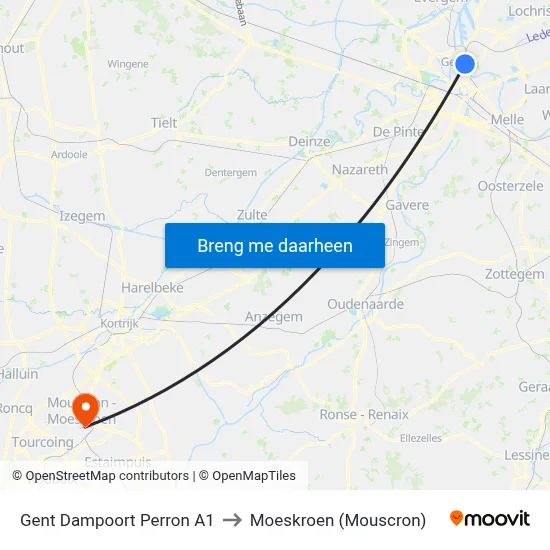 Gent Dampoort Perron A1 to Moeskroen (Mouscron) map