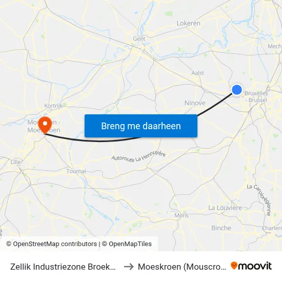 Zellik Industriezone Broekooi to Moeskroen (Mouscron) map