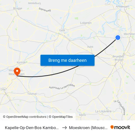 Kapelle-Op-Den-Bos Kambosweg to Moeskroen (Mouscron) map