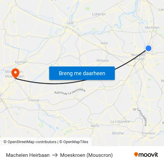 Machelen Heirbaan to Moeskroen (Mouscron) map