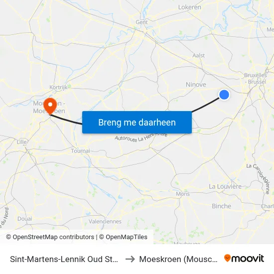 Sint-Martens-Lennik Oud Station to Moeskroen (Mouscron) map