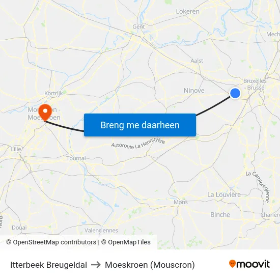 Itterbeek Breugeldal to Moeskroen (Mouscron) map