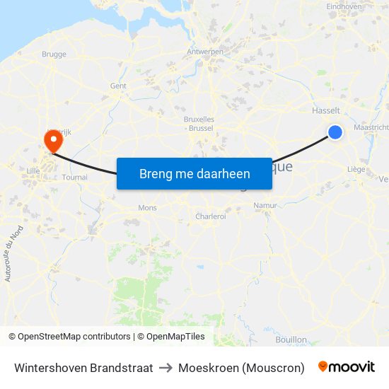 Wintershoven Brandstraat to Moeskroen (Mouscron) map