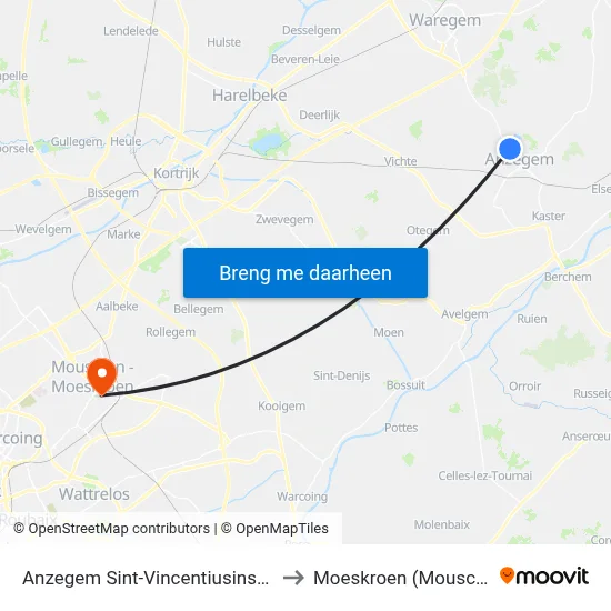 Anzegem Sint-Vincentiusinstituut to Moeskroen (Mouscron) map