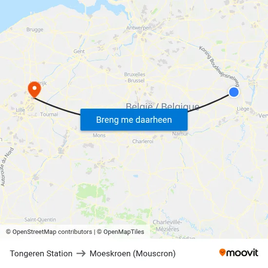 Tongeren Station to Moeskroen (Mouscron) map