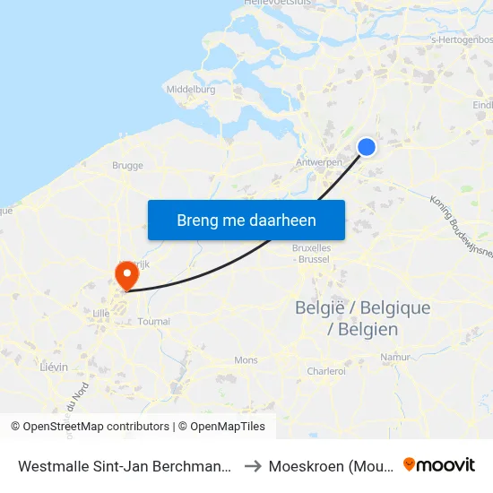 Westmalle Sint-Jan Berchmans Perron 1 to Moeskroen (Mouscron) map