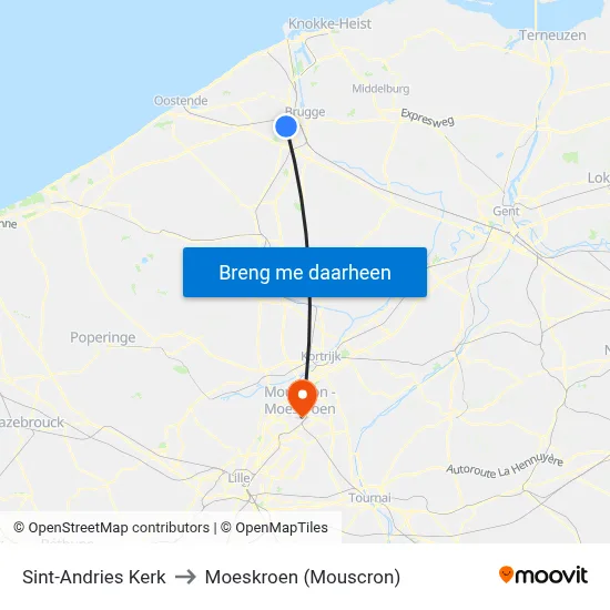 Sint-Andries Kerk to Moeskroen (Mouscron) map